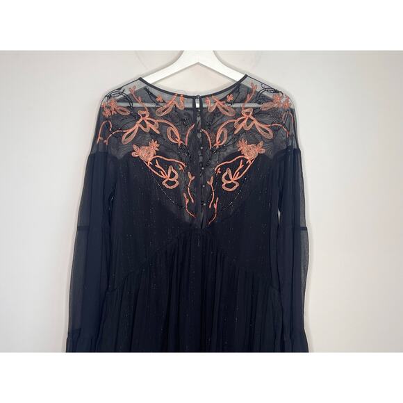 Free People Panama City Bell Sleeve Swing Mini Dress Black Women's Size Medium - Picture 12 of 13